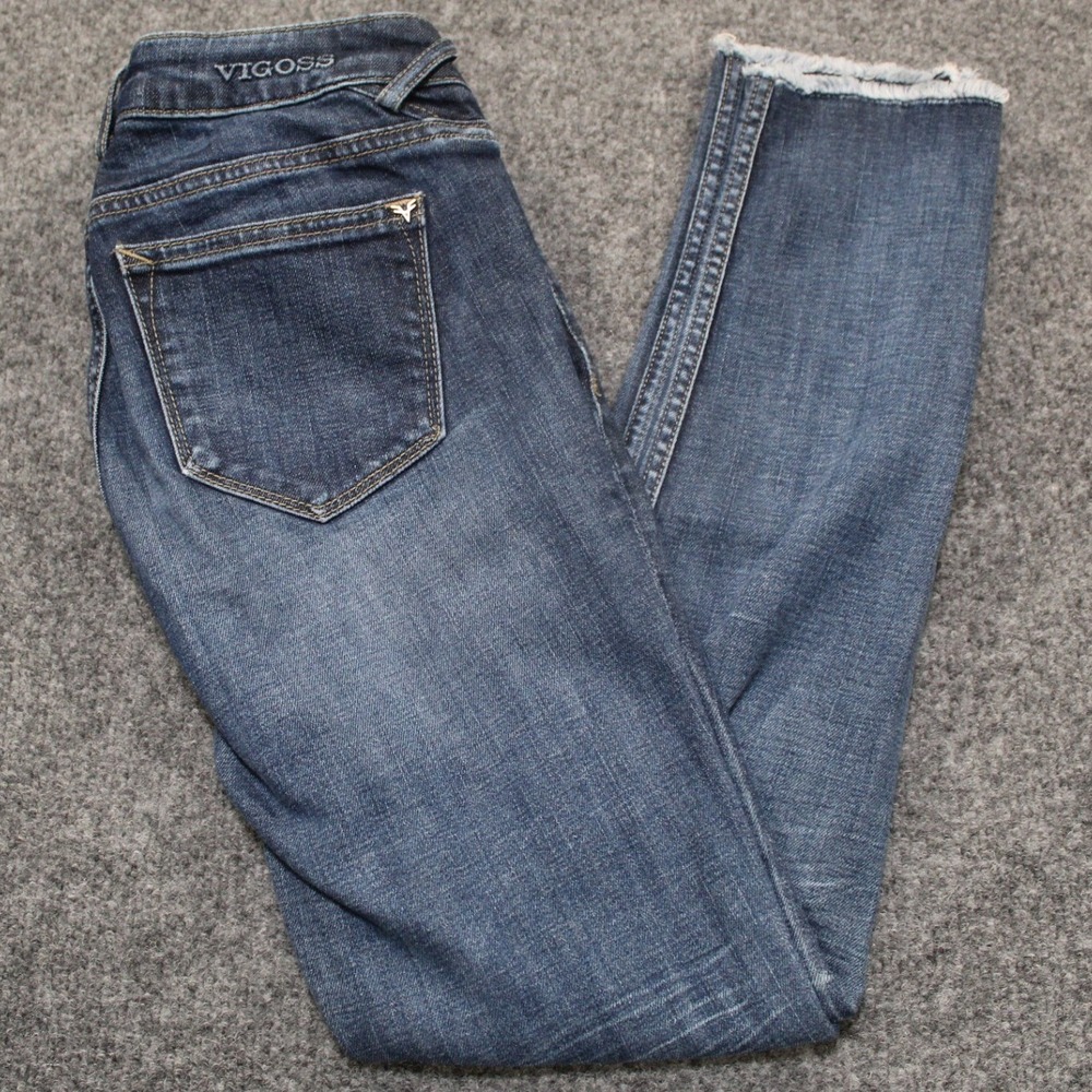 Vigoss The Jagger Skinny Jeans Blue‎ Wash Frayed Hem Waist 24 Length 28